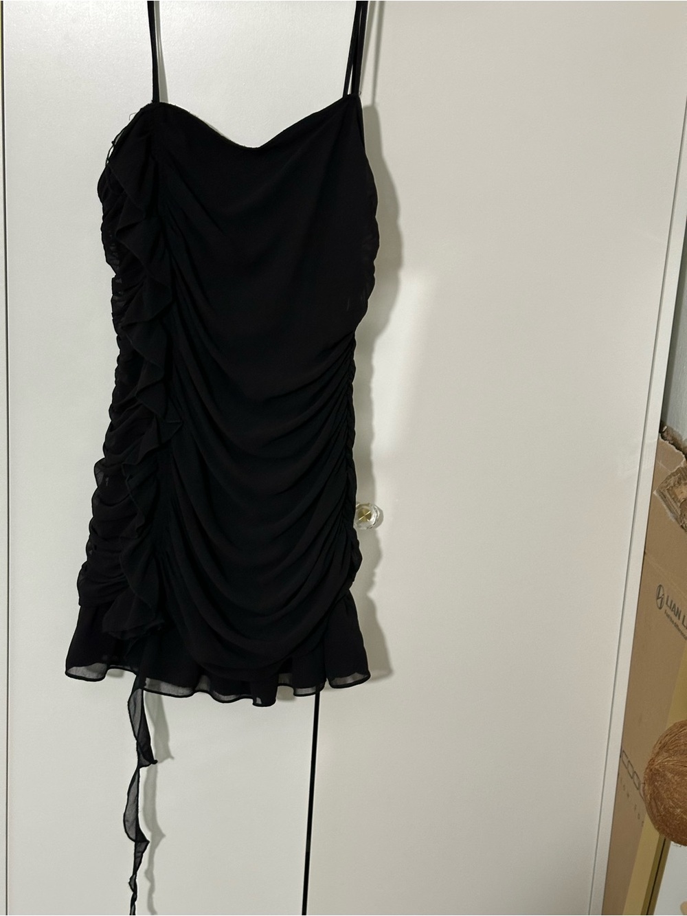 Black Ruched Spaghetti Strap Mini Dress ZARA